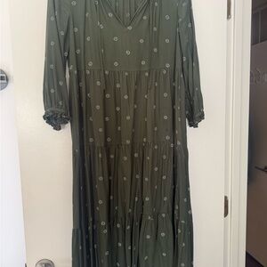 Madewell Olive Maxi Dress with White Daisy Print